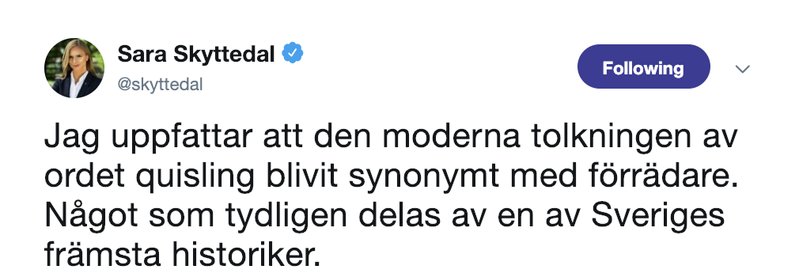 Sara Skyttedals förklarande tweet. Sara Skyttedals förklarande tweet.